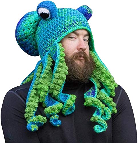 Bprtcra Handgewebte Gestrickte Mütze, Erwachsene Unisex Lustige Cartoon Octopus Lange Tentakel Augen Hut Cosplay Hut Party Requisiten (Tippe C) von Bprtcra