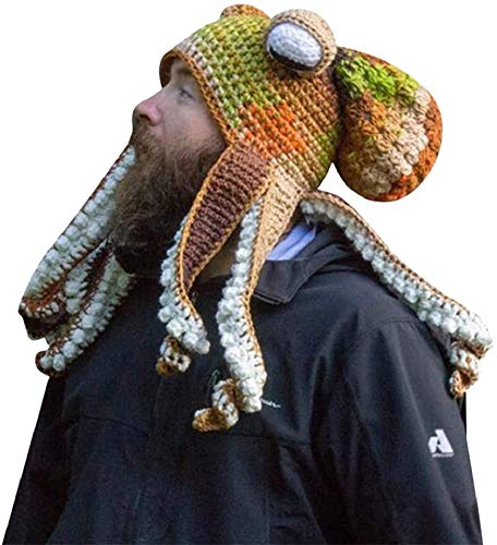 Bprtcra Handgewebte Gestrickte Mütze, Erwachsene Unisex Lustige Cartoon Octopus Lange Tentakel Augen Hut Cosplay Hut Party Requisiten (Tippe D) von Bprtcra