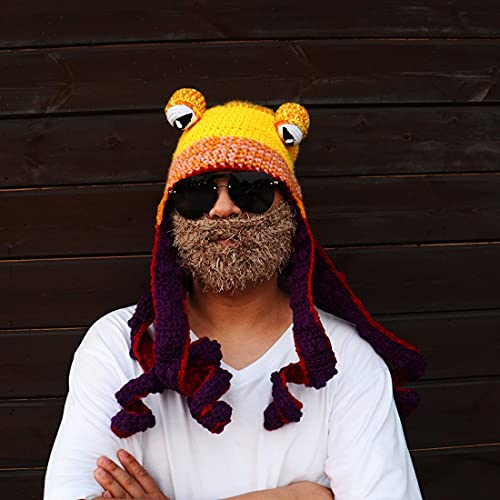 Bprtcra Handwoven Knitted Hat, Adult Unisex Funny Cartoon Winter Warm Octopus, Long Tentacles, Eyes Hat, Cosplay Hat, Party Props for Men and Women (Tippe K) von Bprtcra