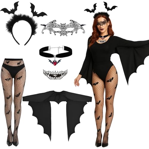 BrKern Fledermaus Kostüm Damen Set – Halloween Cape mit Flügeln, Spitzen Augenmaske, Haarreif, Vampir Zubehör – Gothic Verkleidung für Karneval & Cosplay BrKern Fledermaus Kostüm Damen Set – Halloween Cape mit Flügeln, Spitzen Augenmaske, Haarreif, Vampir Zubehör – Gothic Verkleidung für Karneval & Cosplay von BrKern
