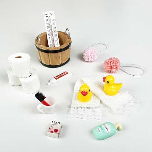 Miniatur Wichtelzubehör Bade Set, Wichtel Zubehör, Wichtel Wasch Set Badeutensilien mit Mini Zahnpasta Zahnbürste Badeschwamm Ente Klopapier Rollen für Wichteltür Weihnachten und Puppenhaus Deko Miniatur Wichtelzubehör Bade Set, Wichtel Zubehör, Wichtel Wasch Set Badeutensilien mit Mini Zahnpasta Zahnbürste Badeschwamm Ente Klopapier Rollen für Wichteltür Weihnachten und Puppenhaus Deko von BrKern