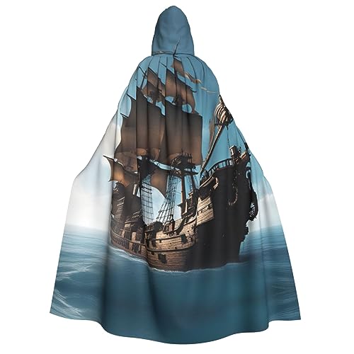 BrUgui Cooles Piratenschiff, mittelalterlicher roter Kapuzenumhang – Hexenkostüm für Erwachsene, perfekt für Halloween und Kostümpartys von BrUgui