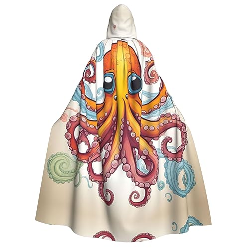 BrUgui Farbiger Oktopus Mittelalterlicher roter Kapuzenumhang – Hexenkostüm für Erwachsene, perfekt für Halloween und Kostümpartys von BrUgui
