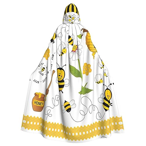 BrUgui Halloween-Umhang mit Kapuze – perfekt für Erwachsene, Halloween, Hexen-Cosplay, geheimnisvolle Partys, fliegende Bienen, Gänseblümchen, Honig von BrUgui