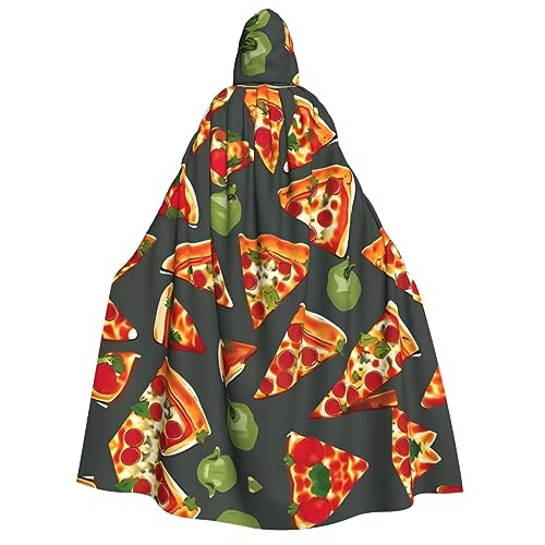 BrUgui Mittelalterlicher roter Kapuzenumhang mit Pizza-Muster – Hexenkostüm für Erwachsene, perfekt für Halloween und Kostümpartys von BrUgui