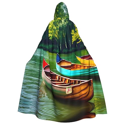 BrUgui Mittelalterlicher roter Kapuzenumhang mit See mit Booten Kanus – Hexenkostüm für Erwachsene, perfekt für Halloween und Kostümpartys von BrUgui