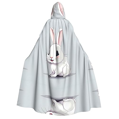 BrUgui Niedlicher weißer Kaninchen Mittelalterlicher roter Kapuzenumhang – Hexenkostüm für Erwachsene, perfekt für Halloween und Kostümpartys von BrUgui