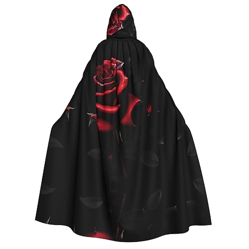 BrUgui Red and Roses Mittelalterlicher roter Kapuzenumhang – Hexenkostüm für Erwachsene, perfekt für Halloween und Kostümpartys von BrUgui