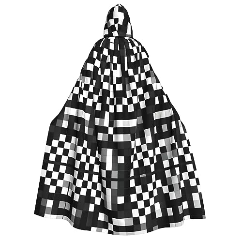 BrUgui Schwarz-weißes Formel-kariertes Muster, mittelalterlicher roter Kapuzenumhang – Hexenkostüm für Erwachsene, perfekt für Halloween und Kostümpartys von BrUgui