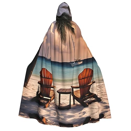BrUgui Strandumhang mit Palmenstühlen, Booten, mittelalterlichen roten Kapuzenumhang – Hexenkostüm für Erwachsene, perfekt für Halloween und Kostümpartys von BrUgui