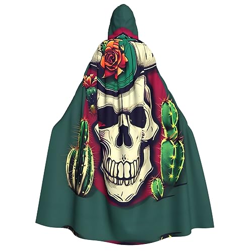 BrUgui Totenkopf von Stier und süßem Kaktus, mittelalterlicher roter Kapuzenumhang – Hexenkostüm für Erwachsene, perfekt für Halloween und Kostümpartys von BrUgui