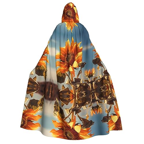 BrUgui Wunderschöner mittelalterlicher roter Kapuzenumhang mit Sonnenblume – Hexenkostüm für Erwachsene, perfekt für Halloween und Kostümpartys von BrUgui