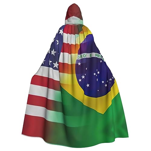Halloween-Umhang mit Kapuze – perfekt für Erwachsene, Halloween, Hexen-Cosplay, geheimnisvolle Partys, amerikanische und brasilianische Flaggen von BrUgui