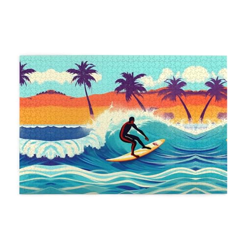 Personalisiertes Puzzle: Erstellen Sie ein individuelles Bilderpuzzle - Perfekt für Familienspaß und Geschenke Hawaii-Surfer auf Wellig von BrUgui