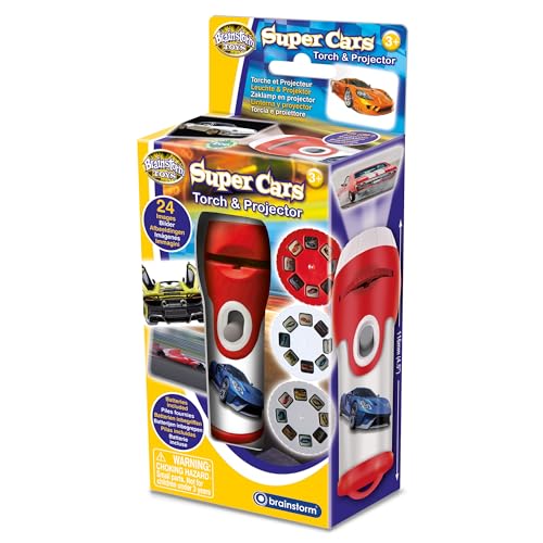 Brainstorm Toys Super Cars Stem Taschenlampe und Projektor - 24 Autobilder, projiziert klare Bilder bis zu 1 Meter Breite, interaktives pädagogisches Kinder-Taschenlampen-Spielzeug von Brainstorm Toys