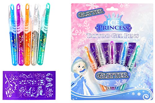 Brandsseller Eisprinzessin 5 Tattoo Glitter Gel Stifte mit Schablone Brandsseller Eisprinzessin 5 Tattoo Glitter Gel Stifte mit Schablone von Brandsseller