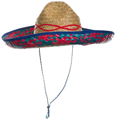 Brandsseller Sombrero Mexikohut Strohhut Partyhut Sonnenhut Strandhut Rot/Blau/Natur von Brandsseller