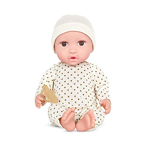 Babi Baby Puppe mit Kleidung in cremefarben und Schnuller – Weiche 36 cm Puppe mit hellem Hautton und braunen Augen – Spielzeug ab 3 Jahre von Battat