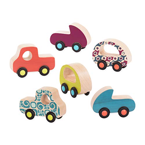 B. toys Holzspielzeug, 6 Spielzeugautos für Babys und Kinder – Bunte Holzautos mit Rädern – Babyspielzeug für Mädchen und Jungen ab 1 Jahr von B. toys