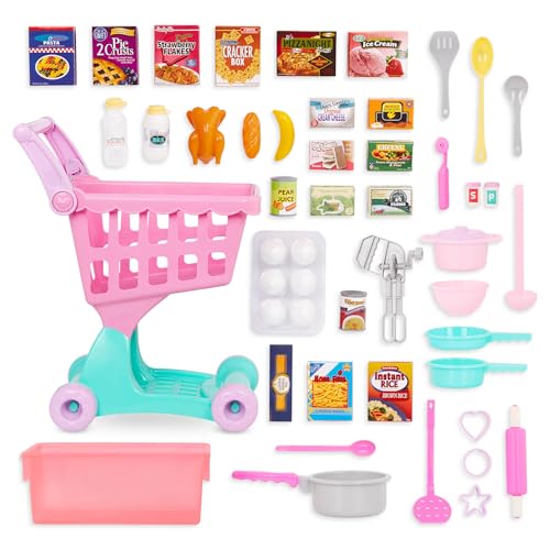 Play Circle Einkaufswagen für Kinder 50 Teile mit Spielzeug Lebensmittel und Küchenzubehör – Kinderküche, Spielküche, Kaufladen Zubehör ab 3 Jahre von Battat