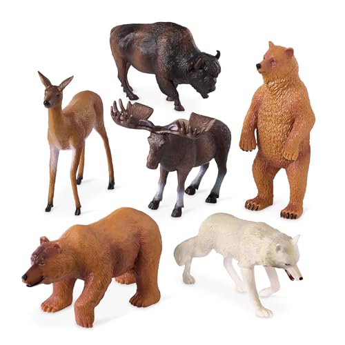 Terra 6 Waldtiere Figuren – Bären, Reh, Wolf, Elch, Bison – Realistische Tierfiguren Set, Kinder Spielzeug für Mädchen und Jungen ab 3 Jahre von Terra by Battat