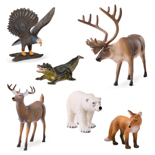 Terra 6 Tiere Figuren – Alligator, Eisbär, Rentier, Fuchs, Adler, Hirsch – Realistische Tierfiguren Set, Kinder Spielzeug ab 3 Jahre von Terra by Battat