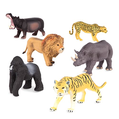 Terra by Battat 6 Wildtiere Figuren – Gorilla, Löwe, Tiger, Nilpferd, Jaguar, Nashorn – Realistische Tierfiguren Set, Kinder Spielzeug ab 3 Jahre von Terra by Battat