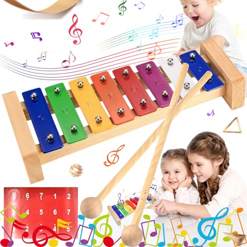 Brateuanoii Xylophon Glockenspiel Holz, Xylophon Kinder, Glockenspiel Für Kinder, Musikspielzeug Montessori Instrument Lernen Jungen Mädchen Geschenke von Brateuanoii