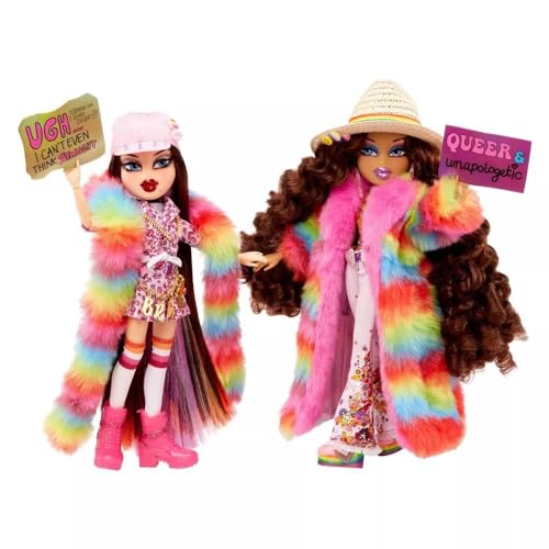 Bratz Pride Month Special Edition Designer Puppen by JimmyPaul - ROXXI & NEVRA - 2 Modepuppen, Outfits, Poster, Accessoires, Puppenständer & mehr - Voll beweglich - Zum Sammeln für Kinder ab 3 Jahren von Bratz