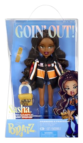 Bratz Goin' Out! Doll - Sasha - 1 Sammlerpuppe mit Accessoires, einem Outfit, einer Handtasche, einer Sonnenbrille und einer Bürste - Kinderspielzeug - ab 6 Jahren, Orange, Black von Bratz