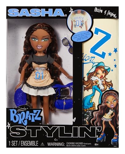 Bratz Stylin' Sasha - Modepuppe mit T-Shirt um Gestalten für Dich, Inklusive Accessoires, Niedliches Spielzeug für Mädchen von Bratz
