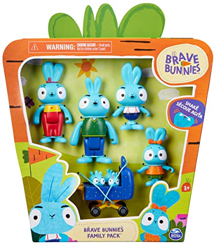 Brave Bunnies Family 5er Pack mit Actionfiguren der Hasenfamilie (Ma, Pa, Bop, Boo und die Babies im Kinderwagen), Spielzeug für Jungen und Mädchen ab 3 Jahren von Spin Master