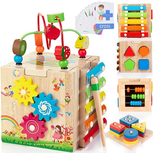 Bravmate Aktivitätswürfel aus Holz, 8-in-1 Montessori Lernspielzeug aus Holz für 18 Monate + Kleinkinder, einjähriges Spielzeug zum Geburtstag, Babyspielzeugset mit Bonus-Sortier- und Stapelbrett Bravmate Aktivitätswürfel aus Holz, 8-in-1 Montessori Lernspielzeug aus Holz für 18 Monate + Kleinkinder, einjähriges Spielzeug zum Geburtstag, Babyspielzeugset mit Bonus-Sortier- und Stapelbrett von Bravmate