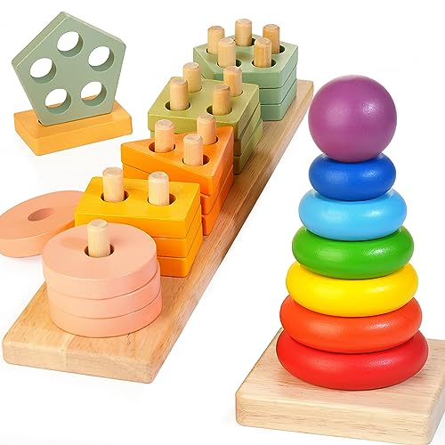 Bravmate Formsortierer Lernspielzeug für 12 Monate Kleinkinder, Holz-Stapelblöcke Motorikspielzeug, Montessori Holzspielzeug, Vorschulspielzeug 1 Jahr altes Baby Jungen Mädchen Geschenke von Bravmate