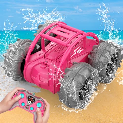 Braxel Rot Ferngesteuertes Auto Spielzeug Ab 3-8 Jahre Mädchen, 2,4GHz 4WD Amphibienfahrzeug Geschenk Mädchen 4-8 Jahre, Rc Auto Outdoor Gartenspielzeug Spielzeug Ostergeschenke Kinder Ab 3-6 Jahre von Braxel