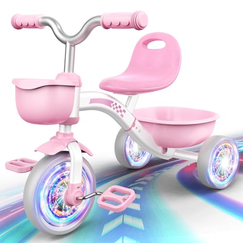Braxel Laufrad Dreirad ab 2 Jahre, Kinderfahrrad mit Leuchtende Räder, 3-Ebene Verstellbaren Sitz bis 35 kg, Kinderspielzeug Outdoor Spielzeug ab 2 3 4 5 Jahre Geburtstag Geschenke für Mädchen von Braxel
