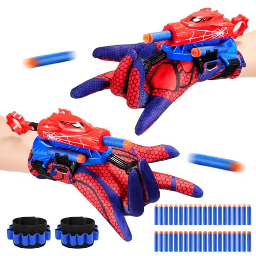 Braxel Spid-er Spielzeug ab 3-8 Jahre Junge, 2 Set Spid-er Netzwerfer Handschuhe Kinder Geschenk Junge 3 4 5 6 7 Jahre Kinderspielzeug ab 3-10 Jahre Ostergeschenke Kinder Outdoor Spielzeug von Braxel