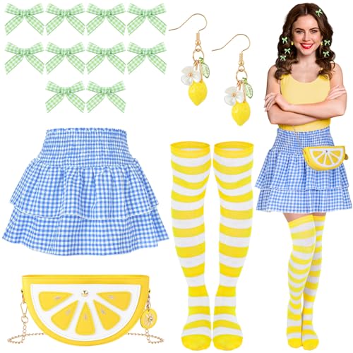 Breathffy 5-teiliges Erdbeer-Zitronen-Kuchen-Kostüm, Halloween-Y2K-Kuchen-Kostüm-Zubehör-Set für Damen und Mädchen, 2000er-Jahre Outfits, Blau / Gelb, S Breathffy 5-teiliges Erdbeer-Zitronen-Kuchen-Kostüm, Halloween-Y2K-Kuchen-Kostüm-Zubehör-Set für Damen und Mädchen, 2000er-Jahre Outfits, Blau / Gelb, S von Breathffy