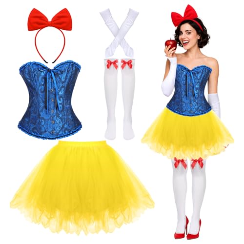 Breathffy Prinzessinnen-Kostüm für Erwachsene, Schleife, Stirnband, Schlauch-Top-Handschuhe, Tüllrock, Overknee-Socken für Damen, Halloween, 5 Stück von Breathffy
