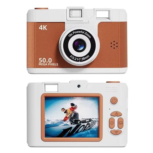 Breeshy Digitalkamera, 4 K, Retro, Doppelobjektiv, Multifunktions-CCD, Thermokamera, Sofortbildkamera, für Studenten auf Reisen, kompakte Fotografie, Braun von Breeshy
