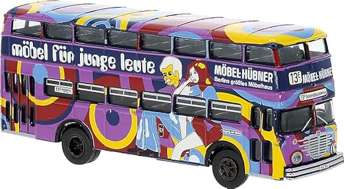 61261 H0 Büssing D2U Doppeldecker, BVG - Möbel Hübner, Pop-Bus, 1960 von Brekina
