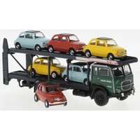 BREKINA 58482 1:87 / H0 Fiat 642 Autotransporter mit 6 Fiat 500 von Busch 1962, Fiat, von Brekina