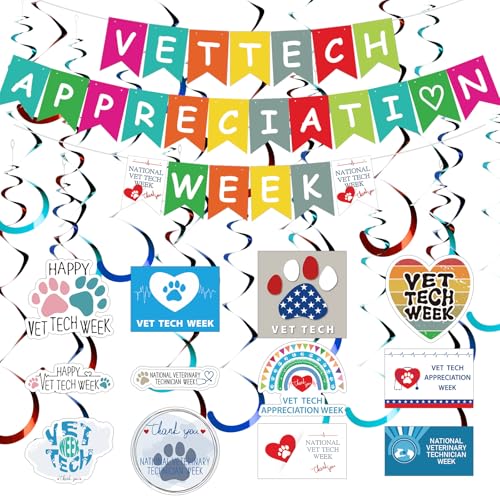 Breling 49 Stück National Vet Tech Week Dekorationen einschließlich Banner hängende Wirbel Wanddekoration Urlaub Feiern Veranstaltungen für Festivalbedarf Breling 49 Stück National Vet Tech Week Dekorationen einschließlich Banner hängende Wirbel Wanddekoration Urlaub Feiern Veranstaltungen für Festivalbedarf von Breling