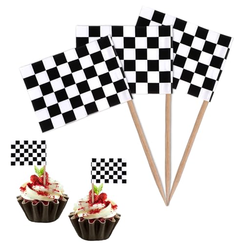 100 Stück Karierte Rennflagge Zahnstocher - Schwarz-Weiß Cupcake Picks für Rennwagen-Party, Geburtstag, Hochzeit, Tischdekoration 100 Stück Karierte Rennflagge Zahnstocher - Schwarz-Weiß Cupcake Picks für Rennwagen-Party, Geburtstag, Hochzeit, Tischdekoration von Bremorou