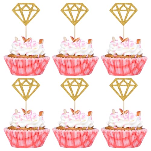 50 Stück Gold Cupcake Topper - Glitzer Muffin Topper für Hochzeit, Verlobung, Jahrestag, Valentinstag Party Kuchendekoration, Muffins Deko, Cupcake Muffin Geburtstag von Bremorou