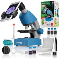 Bresser Junior 12869 - Kinder-Mikroskop (blau) mit 40-640x Vergrößerung mit LED, Zoom-Okular, Smartphonehalter und Urzeitkrebse-Set von Bresser