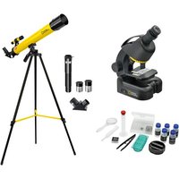 National Geographic 9118300 - Teleskop + Mikroskop Set für Einsteiger mit umfangreichen Zubehör, gelb/schwarz, Linsenteleskop von Bresser