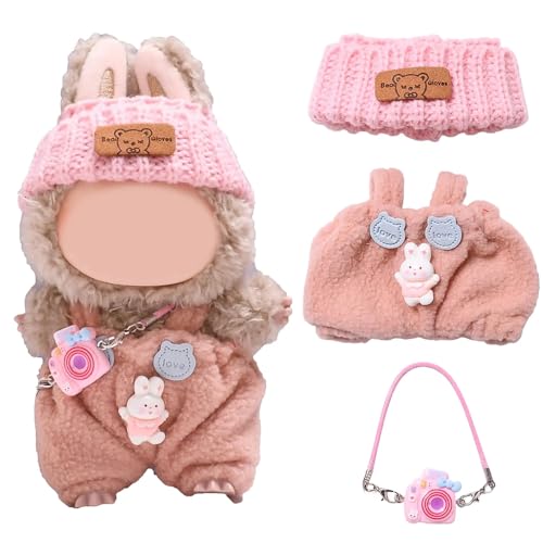 Puppenkleidung Passend Kompatibel mit Labubu 17cm, Handgefertigtes 3-teiliges Häkelset Inklusive Rosa Overall, Bärenwollmütze, Kamera , Bekleidung für 17cm Plush Puppenkleidung Passend Kompatibel mit Labubu 17cm, Handgefertigtes 3-teiliges Häkelset Inklusive Rosa Overall, Bärenwollmütze, Kamera , Bekleidung für 17cm Plush von Brewlix