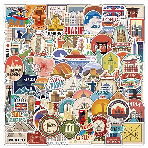 100 Stück Reise Aufkleber Wasserflaschen Laptop Telefon Gitarre Skateboard Computer Koffer Fahrrad Retro Vintage Vinyl Stickers Wasserdicht Ästhetisch Aufkleber für Jugendliche Kinder Erwachsene von Bric Dodo