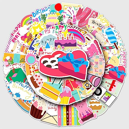 50 Stück Alles Gute zum Geburtstag Aufkleber Auto Laptop Telefon Gitarre Skateboard Motorrad Fahrrad Happy Birthday Stickers Set Vinyl Wasserdicht Aesthetic Aufkleber für Jugendliche Kinder Erwachsene von Bric Dodo